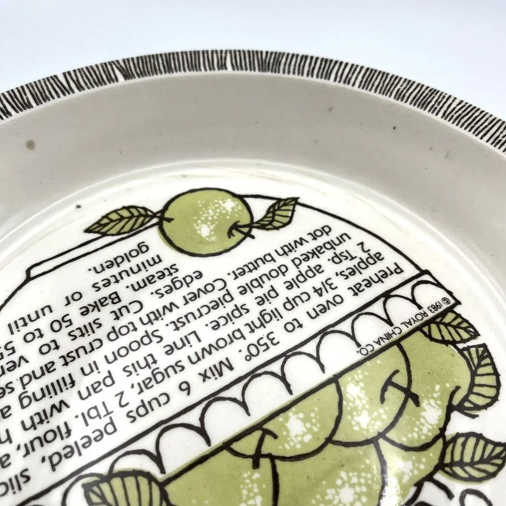 Vintage 1983 Royal China Country Harvest Apple Pie Recipe Baking Pie Plate USA